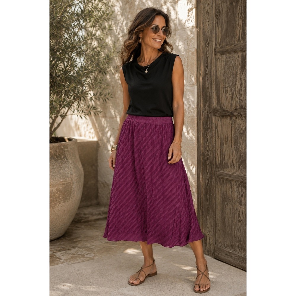 Soft Surroundings Midi Skirt Womens Medium Petite Purple Textured High Low 34400